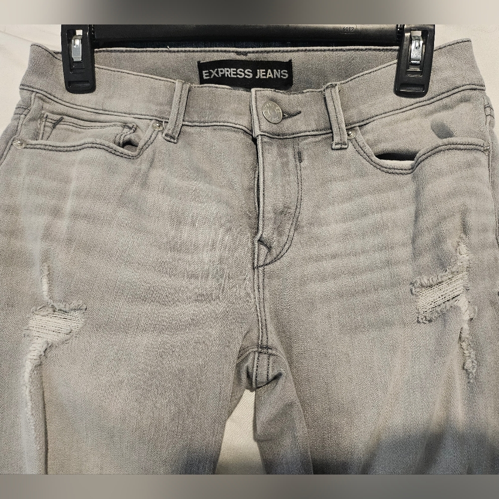 Express Jeans Grey Distressed Skinny Jeans